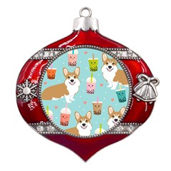 Welsh Corgi Boba Tea Bubble Cute Kawaii Dog Breed Metal Snowflake And Bell Red Ornament by Wav3s