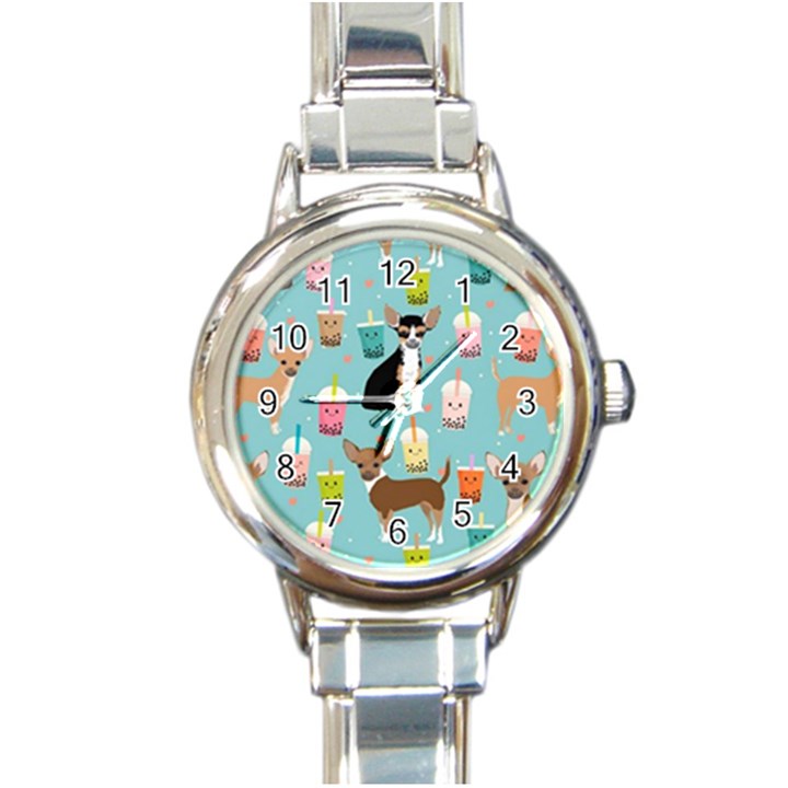 Chihuahua Bubble Kawaii Boba Tea Cute Dog Round Italian Charm Watch