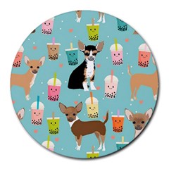 Chihuahua Bubble Kawaii Boba Tea Cute Dog Round Mousepad by Wav3s