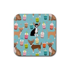 Chihuahua Bubble Kawaii Boba Tea Cute Dog Rubber Coaster (square) by Wav3s