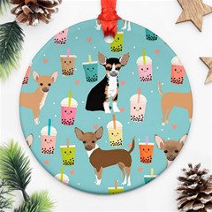 Chihuahua Bubble Kawaii Boba Tea Cute Dog Ornament (round) by Wav3s