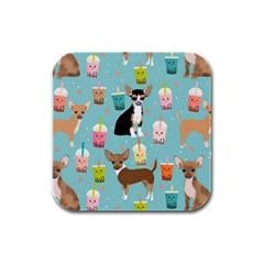 Chihuahua Bubble Kawaii Boba Tea Cute Dog Rubber Square Coaster (4 Pack)