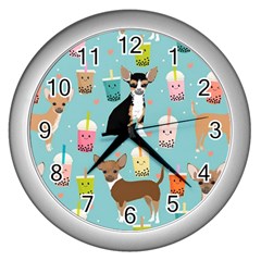 Chihuahua Bubble Kawaii Boba Tea Cute Dog Wall Clock (silver) by Wav3s