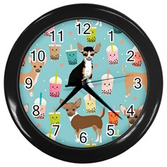 Chihuahua Bubble Kawaii Boba Tea Cute Dog Wall Clock (black) by Wav3s