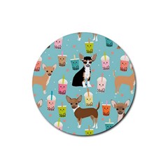 Chihuahua Bubble Kawaii Boba Tea Cute Dog Rubber Coaster (round) by Wav3s