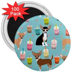 Chihuahua Bubble Kawaii Boba Tea Cute Dog 3  Magnets (100 Pack) by Wav3s