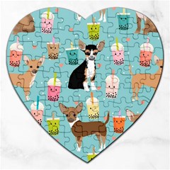 Chihuahua Bubble Kawaii Boba Tea Cute Dog Jigsaw Puzzle (heart) by Wav3s