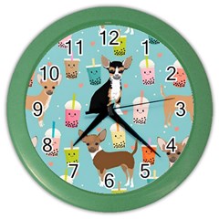 Chihuahua Bubble Kawaii Boba Tea Cute Dog Color Wall Clock by Wav3s