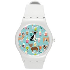 Chihuahua Bubble Kawaii Boba Tea Cute Dog Round Plastic Sport Watch (m) by Wav3s