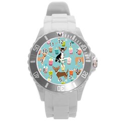 Chihuahua Bubble Kawaii Boba Tea Cute Dog Round Plastic Sport Watch (l) by Wav3s