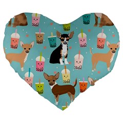 Chihuahua Bubble Kawaii Boba Tea Cute Dog Large 19  Premium Heart Shape Cushions by Wav3s