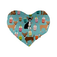 Chihuahua Bubble Kawaii Boba Tea Cute Dog Standard 16  Premium Flano Heart Shape Cushions by Wav3s