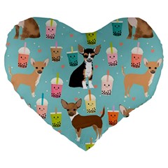 Chihuahua Bubble Kawaii Boba Tea Cute Dog Large 19  Premium Flano Heart Shape Cushions by Wav3s