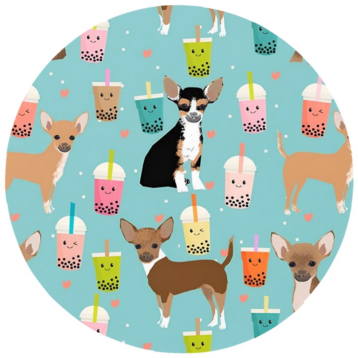 Chihuahua Bubble Kawaii Boba Tea Cute Dog Wooden Puzzle Round