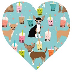 Chihuahua Bubble Kawaii Boba Tea Cute Dog Wooden Puzzle Heart by Wav3s