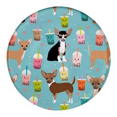 Chihuahua Bubble Kawaii Boba Tea Cute Dog Round Glass Fridge Magnet (4 Pack)