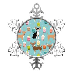 Chihuahua Bubble Kawaii Boba Tea Cute Dog Metal Small Snowflake Ornament by Wav3s