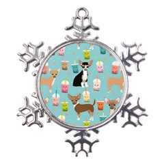 Chihuahua Bubble Kawaii Boba Tea Cute Dog Metal Large Snowflake Ornament by Wav3s