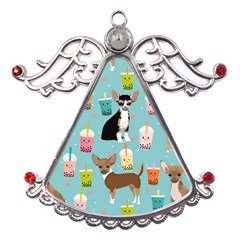 Chihuahua Bubble Kawaii Boba Tea Cute Dog Metal Angel With Crystal Ornament by Wav3s