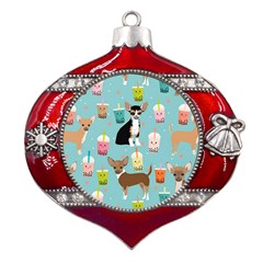 Chihuahua Bubble Kawaii Boba Tea Cute Dog Metal Snowflake And Bell Red Ornament by Wav3s