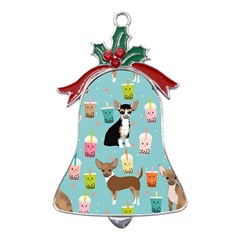 Chihuahua Bubble Kawaii Boba Tea Cute Dog Metal Holly Leaf Bell Ornament by Wav3s