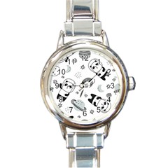 Panda Floating In Space And Star Round Italian Charm Watch