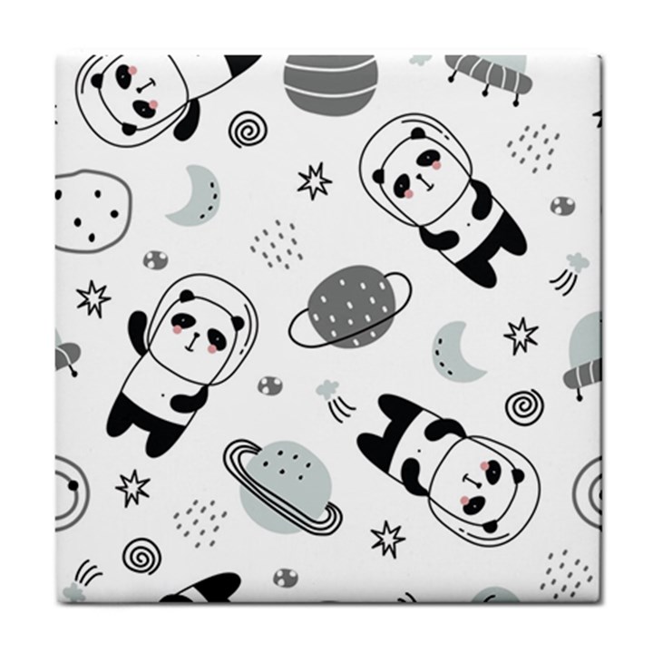 Panda Floating In Space And Star Tile Coaster