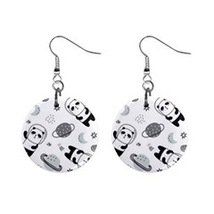 Panda Floating In Space And Star Mini Button Earrings by Wav3s