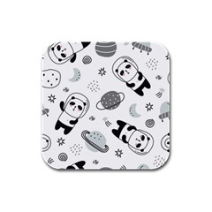 Panda Floating In Space And Star Rubber Square Coaster (4 Pack)