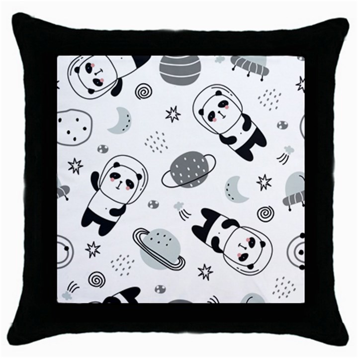 Panda Floating In Space And Star Throw Pillow Case (Black)