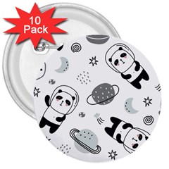 Panda Floating In Space And Star 3  Buttons (10 Pack)  by Wav3s