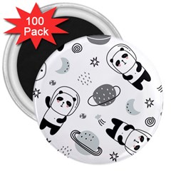 Panda Floating In Space And Star 3  Magnets (100 Pack) by Wav3s