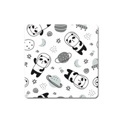 Panda Floating In Space And Star Square Magnet by Wav3s