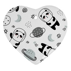 Panda Floating In Space And Star Heart Ornament (two Sides) by Wav3s