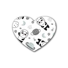 Panda Floating In Space And Star Rubber Coaster (Heart)