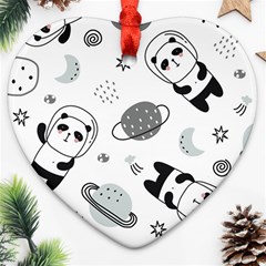 Panda Floating In Space And Star Heart Ornament (two Sides) by Wav3s