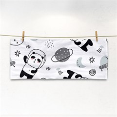 Panda Floating In Space And Star Hand Towel by Wav3s