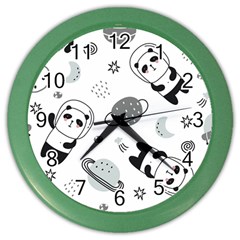 Panda Floating In Space And Star Color Wall Clock