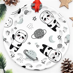 Panda Floating In Space And Star Ornament (round Filigree)