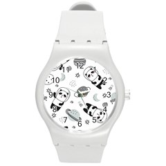 Panda Floating In Space And Star Round Plastic Sport Watch (M)