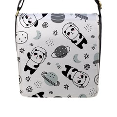 Panda Floating In Space And Star Flap Closure Messenger Bag (L)