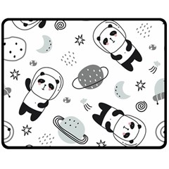 Panda Floating In Space And Star Two Sides Fleece Blanket (Medium)