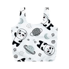 Panda Floating In Space And Star Full Print Recycle Bag (M)