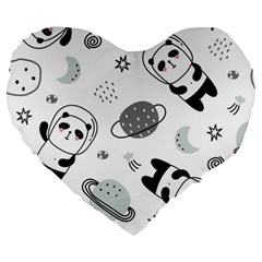 Panda Floating In Space And Star Large 19  Premium Heart Shape Cushions by Wav3s