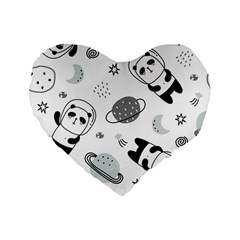 Panda Floating In Space And Star Standard 16  Premium Flano Heart Shape Cushions by Wav3s