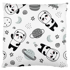 Panda Floating In Space And Star Large Premium Plush Fleece Cushion Case (one Side) by Wav3s