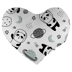 Panda Floating In Space And Star Large 19  Premium Flano Heart Shape Cushions by Wav3s