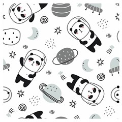 Panda Floating In Space And Star Wooden Puzzle Square by Wav3s