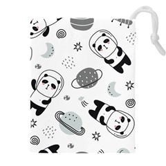 Panda Floating In Space And Star Drawstring Pouch (5xl) by Wav3s