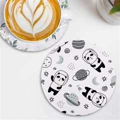 Panda Floating In Space And Star Uv Print Round Tile Coaster by Wav3s